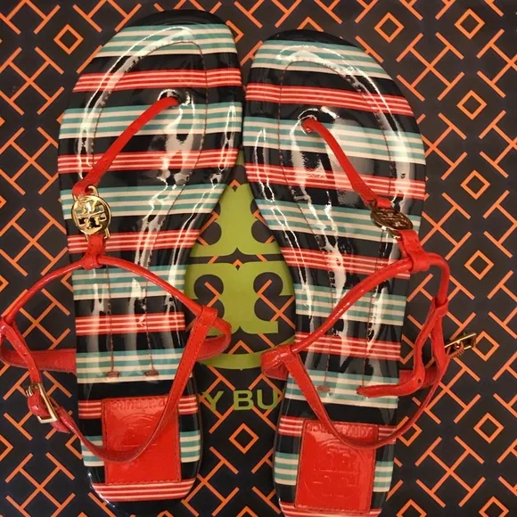Tory Burch Emmy Habanero PepperStripe Ankle TStrap size 8 - Picture 3 of 13
